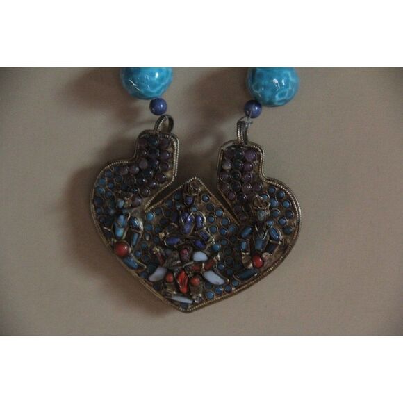 boho vintage antique india necklace heart large tribal ethnic statement pendant - Picture 2 of 8